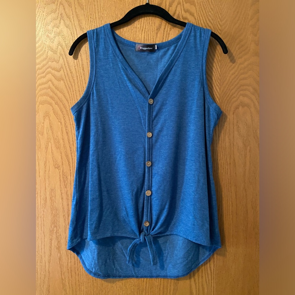 Womens Fashion Tank Tops Button Front Shirt Sleeveless Tie Knot